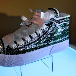 Green and White rhinestone accents sneakers